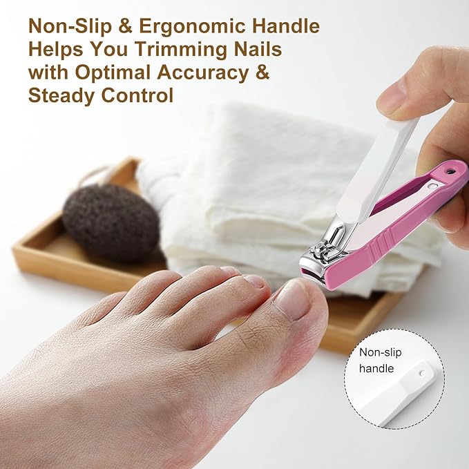PAFASON Ultra Sharp Nail Clipper Set, 3 Pack Fingernail and Toenail Trimmer Cutter, Stainless Steel, Curved Blade, Sturdy, Nail Catcher, Nail Files for Men and Women
