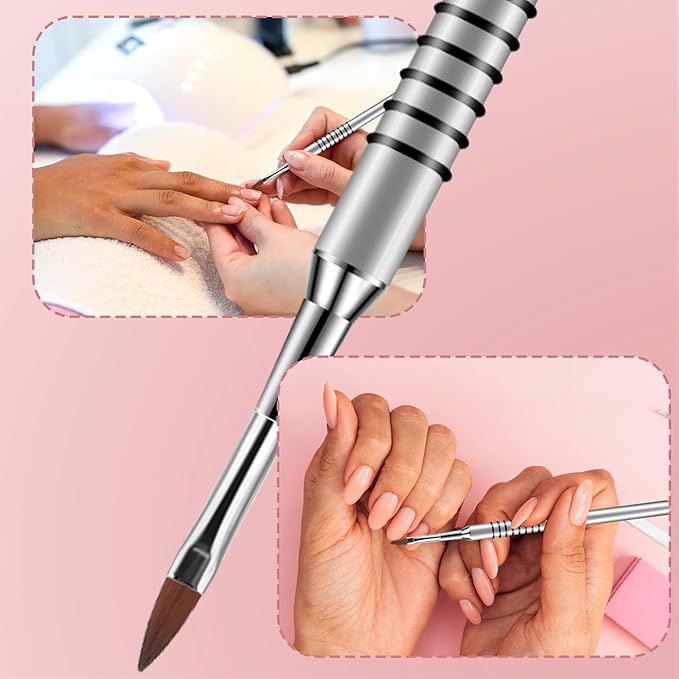 Acrylic Nail Brush 3D Nail Art Brush for Acrylic Powder Stainless Steel Nails Brushes for Nails Art Pens with Non-Slip Handle for UV Gel-Nail Home Salon, Size # 2