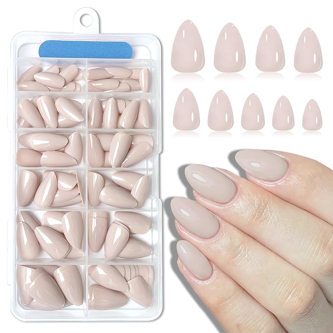 120pc Khaki Almond Press on Nails Short Fake Nails Press ons for Women Acrylic Nails Press on Nails&Glue Tabs, Short Khaki Press on Nails Almond False Nail Tip Stick on Artificial Fingernail