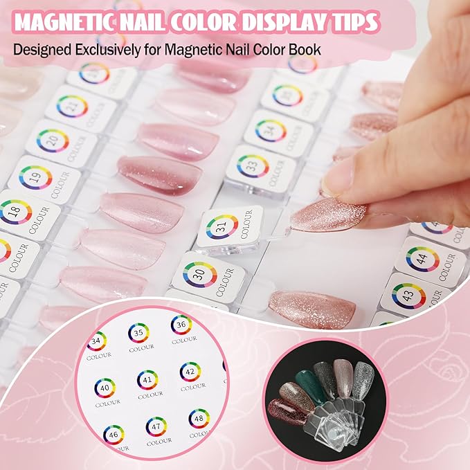 120 Pcs Magnetic Nail Color Display Tips Clear Acrylic for Nails Color Display Book Nail Art Design Pattern Practice and Professional Nail Display (All Magnetic Nail Swatch Books)