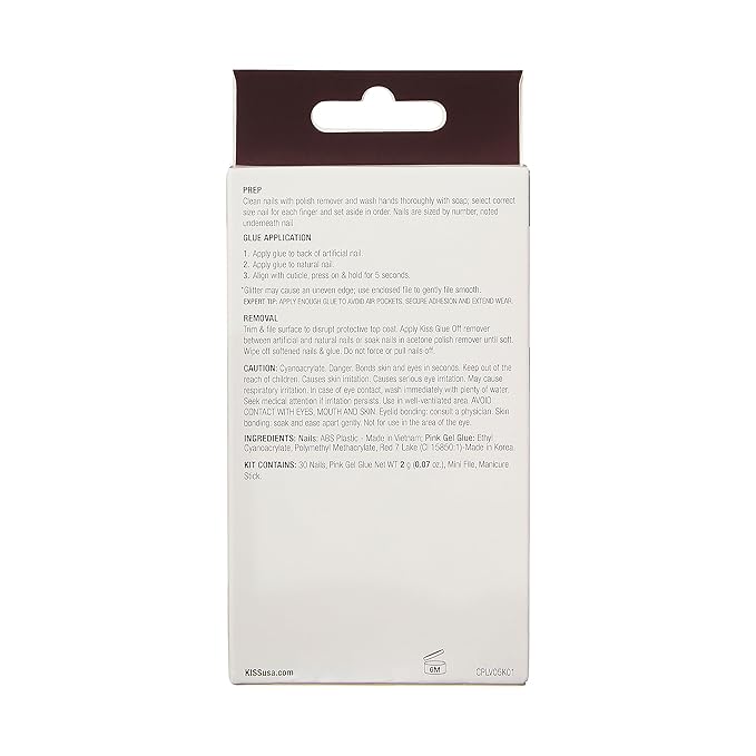 KISS Premium Classy Fake Nails - Stay Modish, Long & Square, Super Glam, Jewel Accents, Waterproof, Smudge Proof, No Dry Time, Durable, Takes Minutes, Quick & Easy | 30 Count
