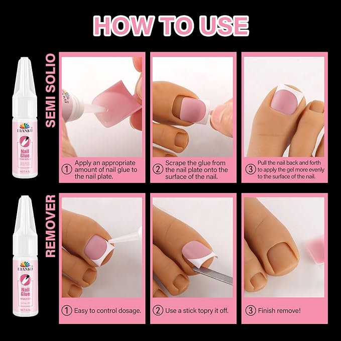 French Tip Press on Toenails Set, EBANKU 150PCS Berry Pink Sharp Square Toenail Press ons with Nail Glue& Nail Remover, Pre-Applied Primer & Base Coat Acrylic False Toe Nails Extension, 15 Sizes