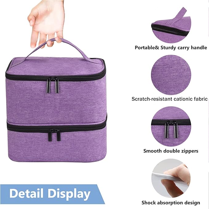 Nail Polish Organizer Holds 30 Bottles (15ml) and 1 Nail Light Nail Polish Carrying Case with Storage Pockets for Manicure Tools Double Layer Nail Storage Travel Bag with Handle (A-Purple)