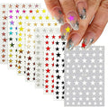 Star Nail Stickers 8 Sheets - Includes Holographic & Aurora Colors, Assorted Shades (Red, Black, Gold, Silver), Self-Adhesive Nail Decals for Women DIY Manicure