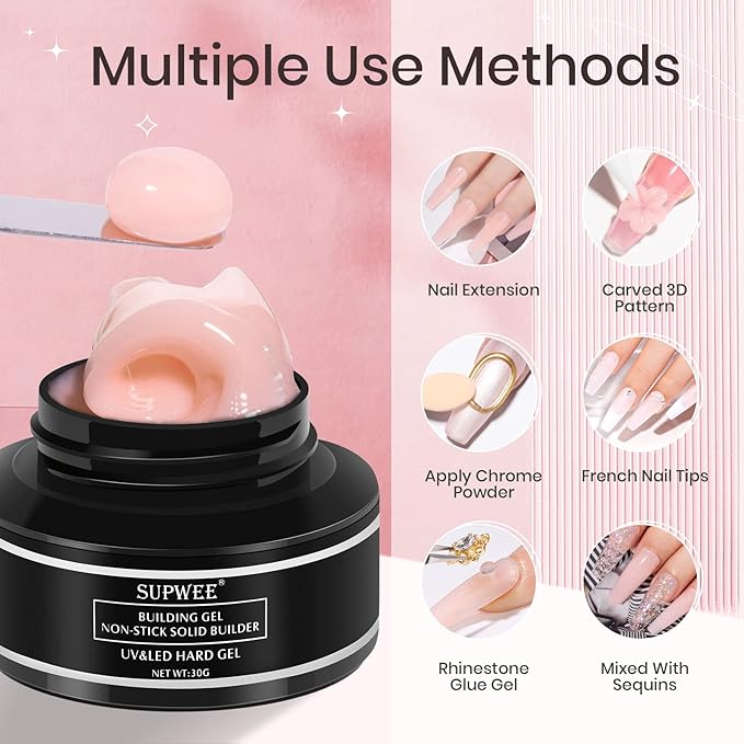 Solid Builder Gel for 3D Nail Art Gel Non-Sticky Hand 3D Sculpture Nail Gels Clear Hard Gels for Nails Extension Carving Modeling Nails Art Polish, Clear White Nude 3 Colors