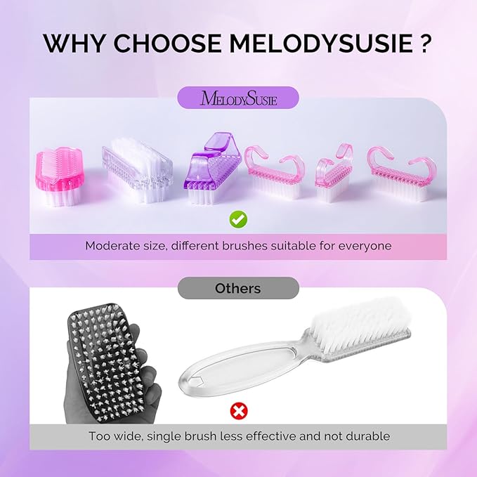 MelodySusie All in One Nail Brush Set, 6 Pack Nail Brushes for Cleaning Fingernails, Nail Dust Brush and Cleaner Scrubbing Set Manicure Pedicure Tools for Men and Women
