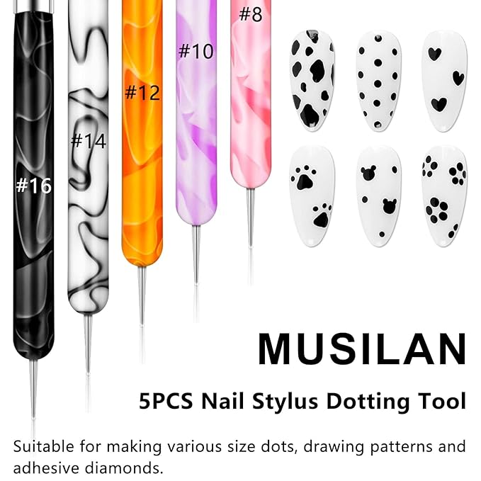 Nail Art Brushes Set, 5PCS Nail Design Painting Brush Set with Nail Polish Brush,French Nail Extension Gel Brush & Builder Nail Gel Brush,Carved Brush,Multi-Size Dotting Pens for DIY Nail Art