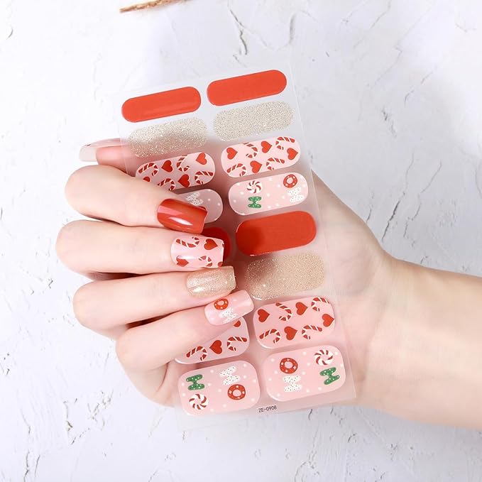 6 Sheets Christmas Nail Wraps Full Stickers Glow in The Darkness Nail Polish Strips, DIY Self-Adhesive Nail Art Santa Hat Xmas Tree Snowflakes with 5 Pieces Nail Files for Party Decor (96 Pieces)
