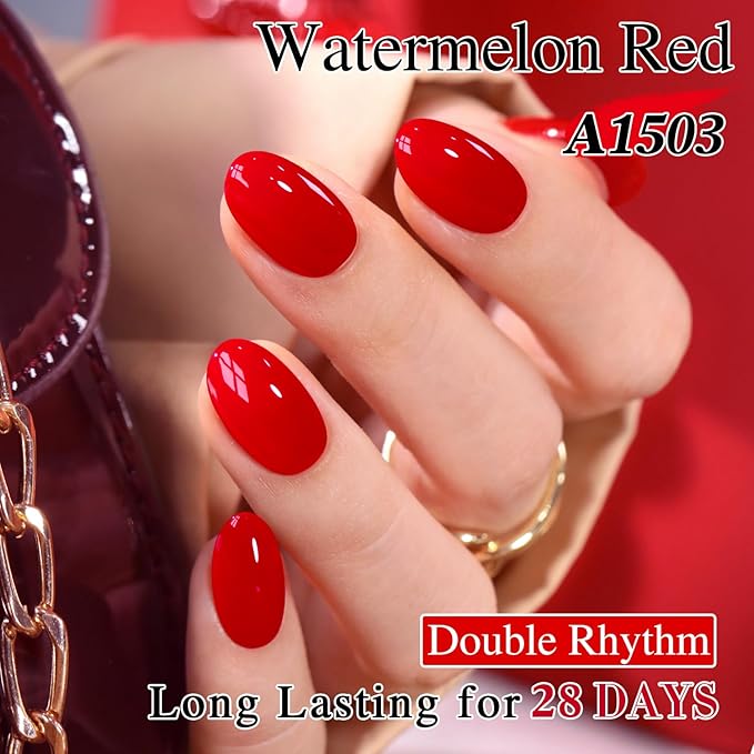 Double Rhythm 0.5 Oz Gel Nail Polish Neutral Natural Same Color Same Bottle Translucent Light Milky Pastel 15ML Manicure French Design Art DIY at Home (Bright Red-A1503)