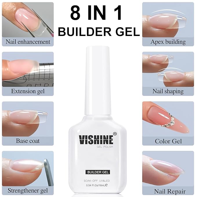 Vishine Builder Gel For Nails, 8-in-1 Beige Nude Nail Builder Strengthener Gel Jelly Extension Thickening Base gel In A Bottle E051