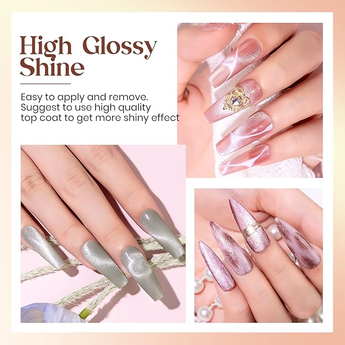 MIZHSE Cat Eye Gel Nail Polish, 12 Basic Colors Collection Velvet Magnetic Gel Polish Polish, Sparkle Shimmery Glitter Nude Pink Brown Soak Off Nail Art Manicure Kit Valentine's Gift