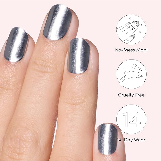 Dashing Diva Glaze Nail Strip Duo - Silver State of Mind Collection - Titanium Glaze & Just Put A Bow On It - Long Lasting, Chip Resistant, Semi-Cured Gel Nail Strips - Contains 2 Colors