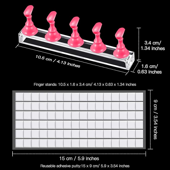 Blulu 2 Set Nail Stand for Painting Press Nail Holder Acrylic Magnetic Tips Training Fingernail Display Stands DIY Crystal Holders and 96 Pieces White Reusable Adhesive Putty(Pink)