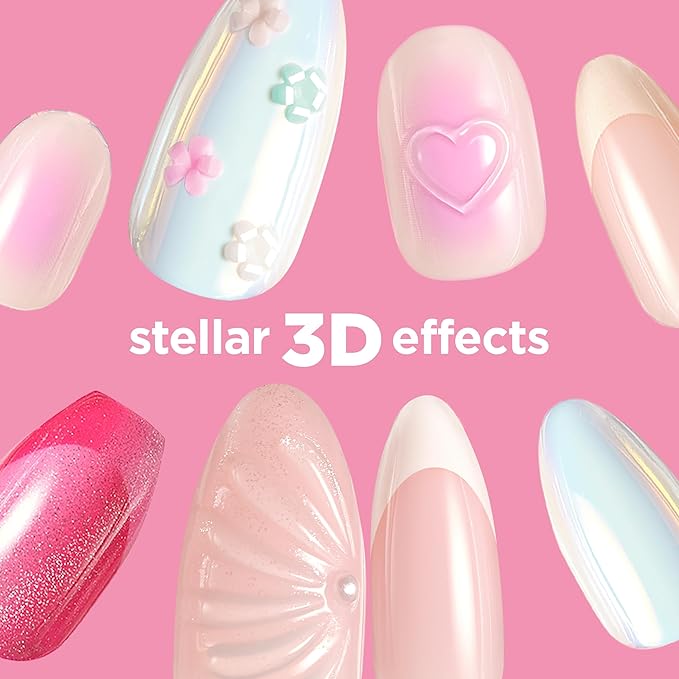 Sally Hansen Salon Effects Perfect Press-On Pink Nails | Almond Shape, 3D Design | Easy to Apply, Non-Damaging, Vitamin E & B5 | 30 Nails, Nail Glue, Adhesive Tabs, File| Blushing on You