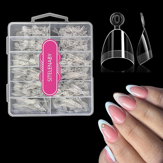Extra Short Almond Nail Tips: 300Pcs Small Almond Shape Soft Gel Fake Nail Tips for Nail Extension, 12 Sizes Half Cover Clear Press on Nails for Girls for Home DIY Salon