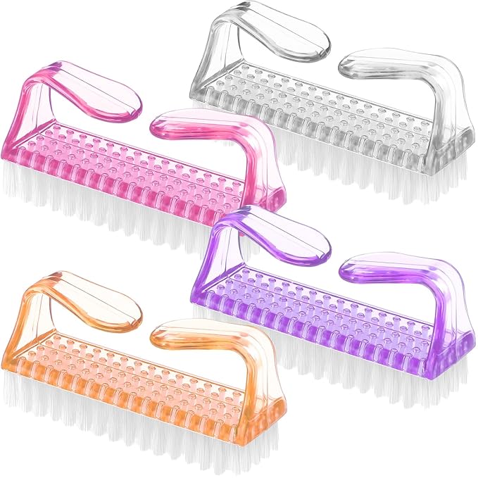 EBOOT 4 Pieces Handle Plastic Nail Brush Nail Hand Scrubbing Cleaning Brush(Pink,Clear,Orange,Purple)