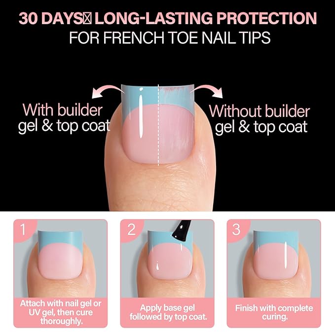 AILLSA Toe Nail Tips, French Press On Toenails 5 Mixed Colors, 15 Sizes Short Square Pre-Designed Full Cover Fake Toenails, Baby Pink Acrylic Wearable DIY Nail Art for Women