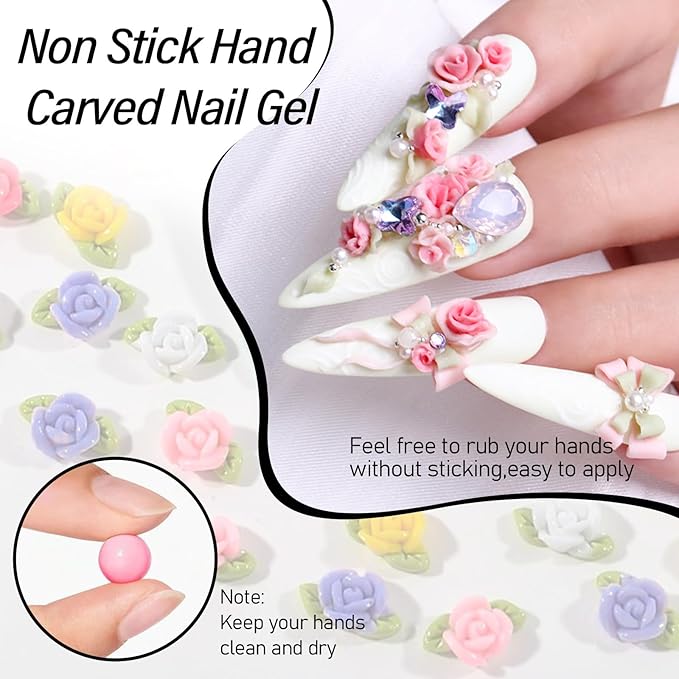 EBANKU Sculpture Painting Nail Gel Set, 6 Colors 3D Nail Carved Gel Sculpture Creative DIY Decoration Painting Glue with Silicone Pen, Cuticle Pusher and Carving Brush