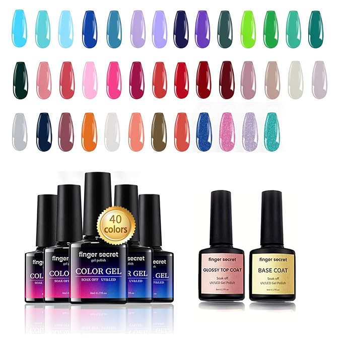40 Color Gel Nail Polish Set, Full Colors Necessary Professional Nail Art DIY Tools, 8ml each Lasting and Durable Soak Off Gel/UV Gel Nail Polish Ideal for Nail Salon or Home DIY