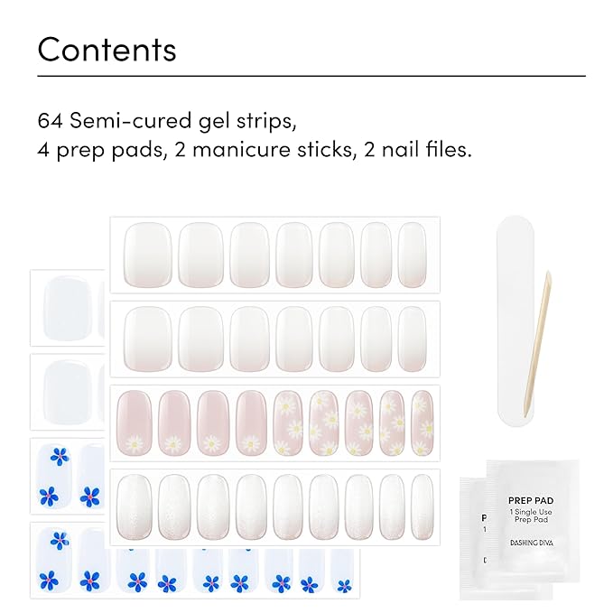Dashing Diva Glaze Nail Strip Duo - Floral Arrangements Collection - Digital Daisy & We're Just France - Long Lasting, Chip Resistant, Semi-Cured Gel Nail Strips - Contains 2 Colors
