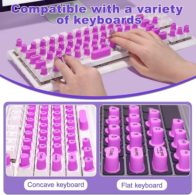 70 Pcs RaisedTip Keyboard Stickers for Long Nails with Letters: Adhesive Typing Bubbles for Women,Office & Gaming Girls Accessories Gift (Purple, 70)