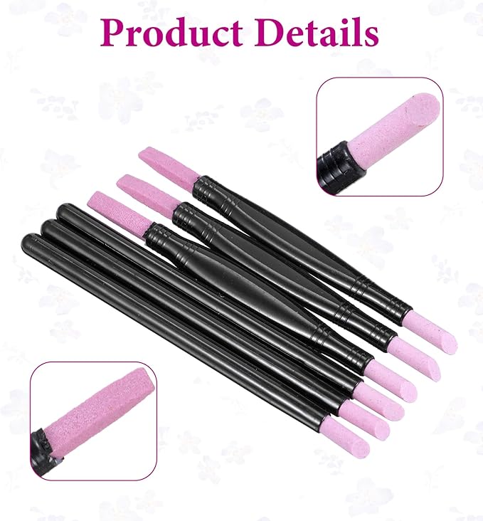 Round Nail File, 6pcs Cuticle File Double-Headed Dead Skin Removal Pen for Acrylic Nails, Reusable Manicure Pedicure Tool with Nail Polish Buffer Skin Repair Tips