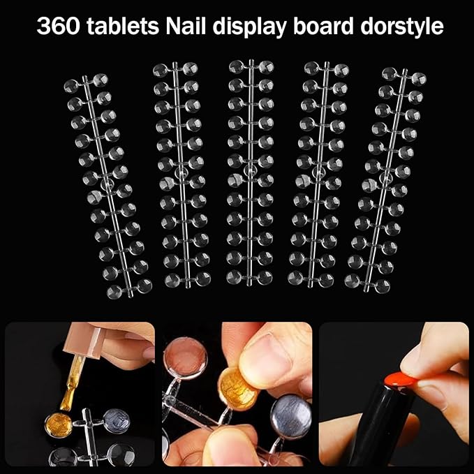 360pcs Nail Polish Swatch Dots, Nail Color Display Chart, Round False Nail Display Tips Clear with Adhesive Sticker, Color Display Tips for Nail for Nail Swatches Training Practicing Cards