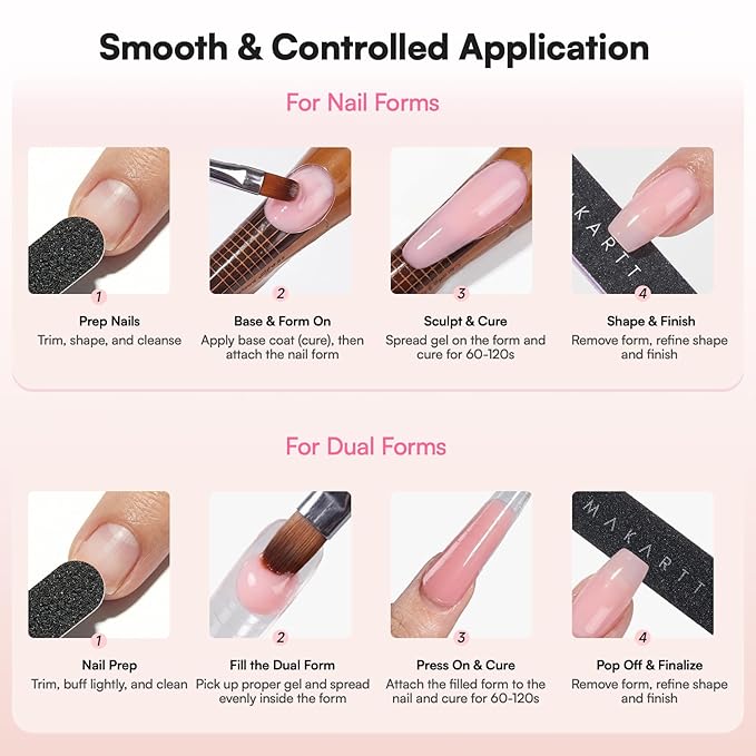 Makartt Nude Gel Builder Kit, Self Leveling Builder Nail Gel for Strengthener, Broken Nails Repair Gels Kit with Paper Forms, Dual forms, Nail File, Dual-End Brush Home Salon DIY 1.06 oz