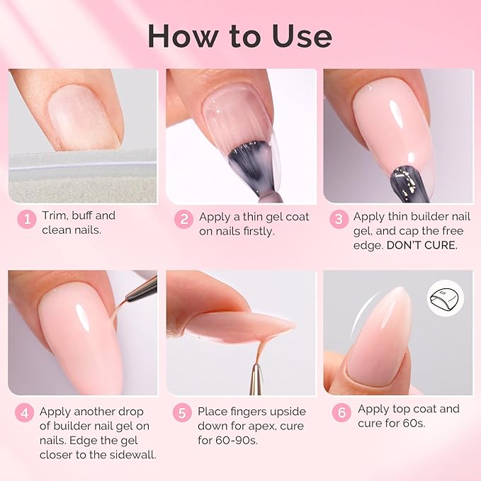 MelodySusie Hema Free Builder Gel Set for Nails Thickening, White and Pink, 3PCS 0.5 Fl Oz, Tpo Free, Soak Off UV Extension Gel, Nail Art Design Salon DIY Manicure at Home for Women