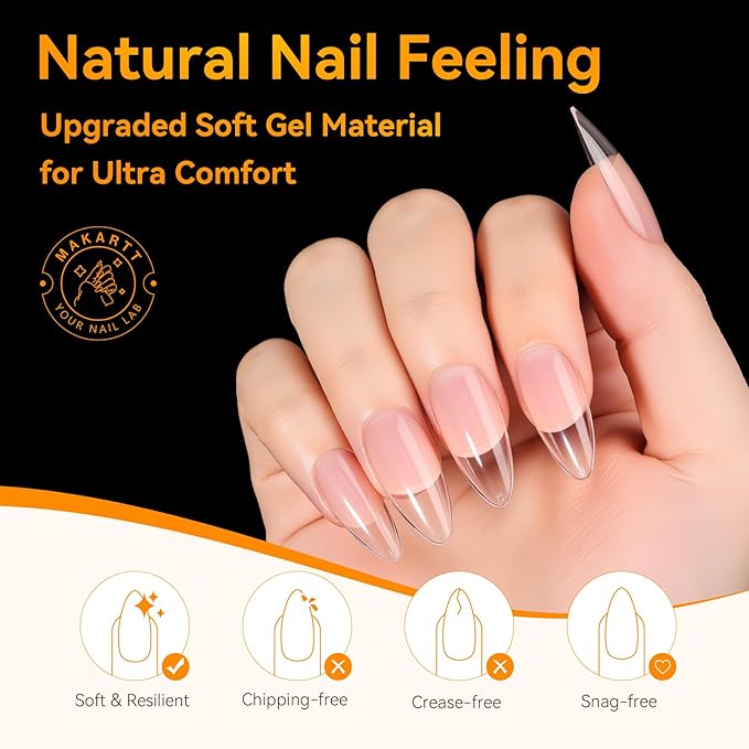 Makartt Almond Nail Tips: 510pcs Full Cover Medium Almond Fake Nails, 15 Sizes Soft Gel Half Matte Pre-shape Soak Off for Press on Nails DIY for Extension No Crease Acrylic Nail Manicure Salon Home