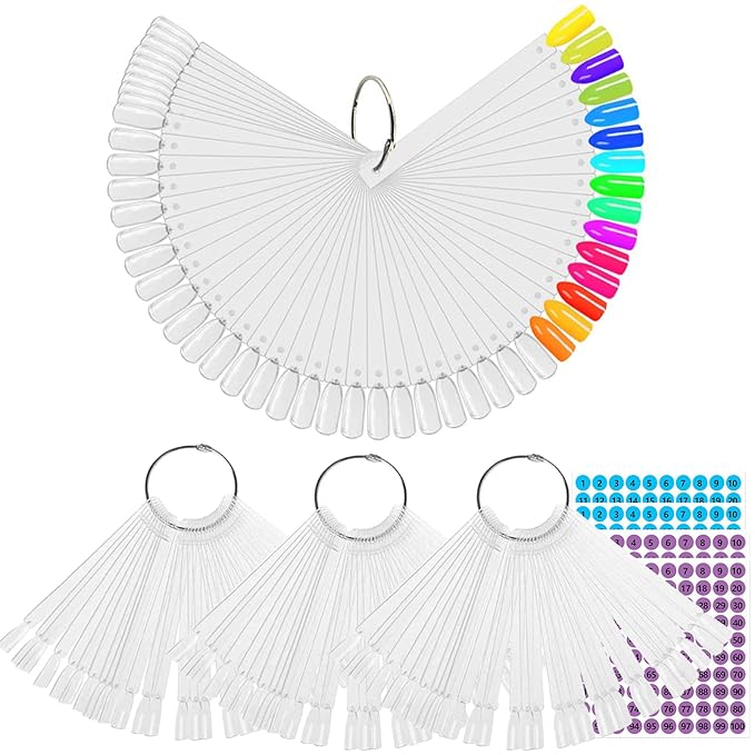 BQAN 200 Pcs Nail Swatch Sticks with Ring, Nails Art Display/Nail Practice Sticks for Home or Salon Use, 4 Pack Number Stickers