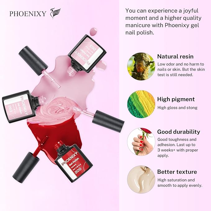 PHOENIXY 24 PCS Gel Nail Polish, Purple Colors Gel Nail Polish Set with Base Glossy Matte Top Coat Black Red Nail Kit Gifts for Women (PCB9028)
