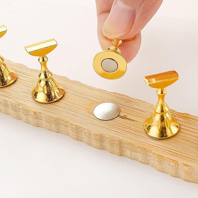 DANNEASY 2 Set Nail Stand for Press on Nails with 96pcs Reusable Refills Wooden Nail Holder for Painting Nail Display Magnetic Nail Hand Acrylic Practice Fake Nails Manicure Tool
