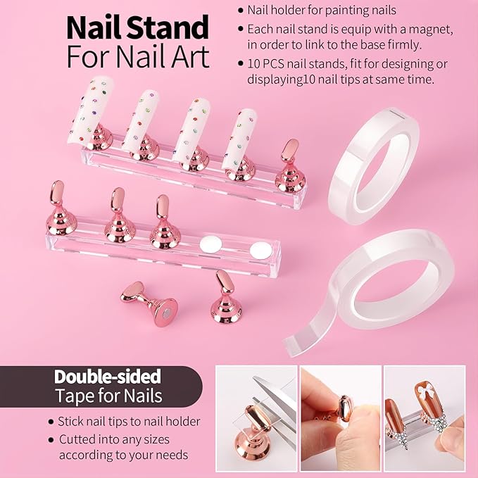 FANDAMEI Nail Art Tools, Nail Tools For Nail Art, Press On Nail Design Tools, Nail Art Kit With Nail Brush, Nail Tools, Nail Stand, Nail Cutters For Nail Tips, Acrylic Nail Clippers