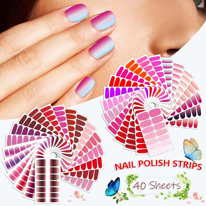 SILPECWEE 560 Pieces Red&Pink Nail Wraps for Women Solid Color Nail Polish Stickers Stick on Nail Polish Strips Gel Nail Strips Self Adhesive Fingernail Manicure Sticker Nails with Nail File