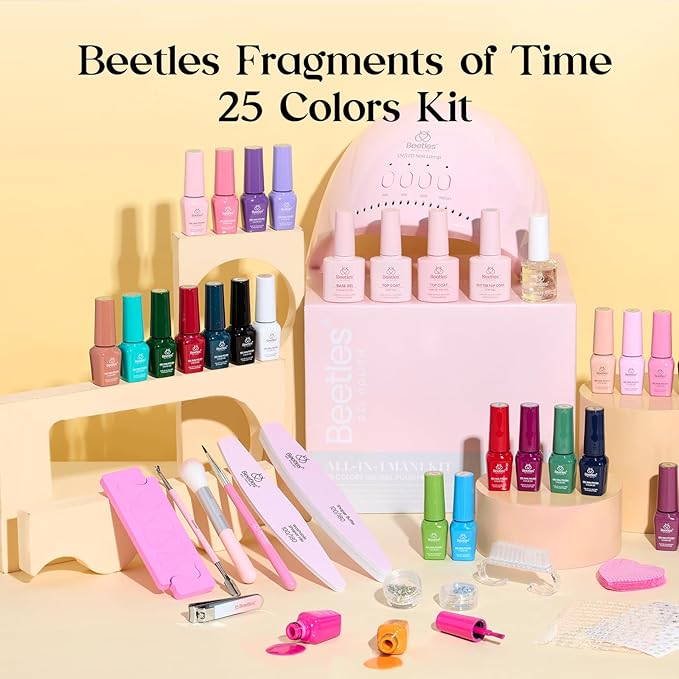 Beetles Gel Nail Polish Kit with U V Light - 25 Colors Valentines Gel Polish Set 51 Pcs Imprints of Time Nail Kit One Color One Bottle with Top &Base Coat Beauty Must Have DIY Salon Gifts for Women