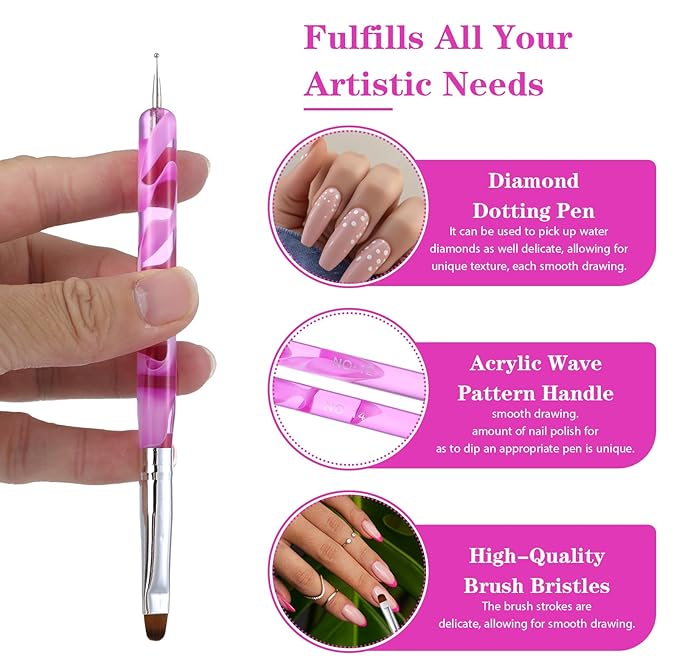 4 Pcs French Tip Clean up Brush Gel Nail Polish Nail Art Brush Tools for Builder Gel Dotting Tools Kit Design Supplies Professional Manicure Cuticle Clean Up Small Detail Painting 3D Acrylic Brushes