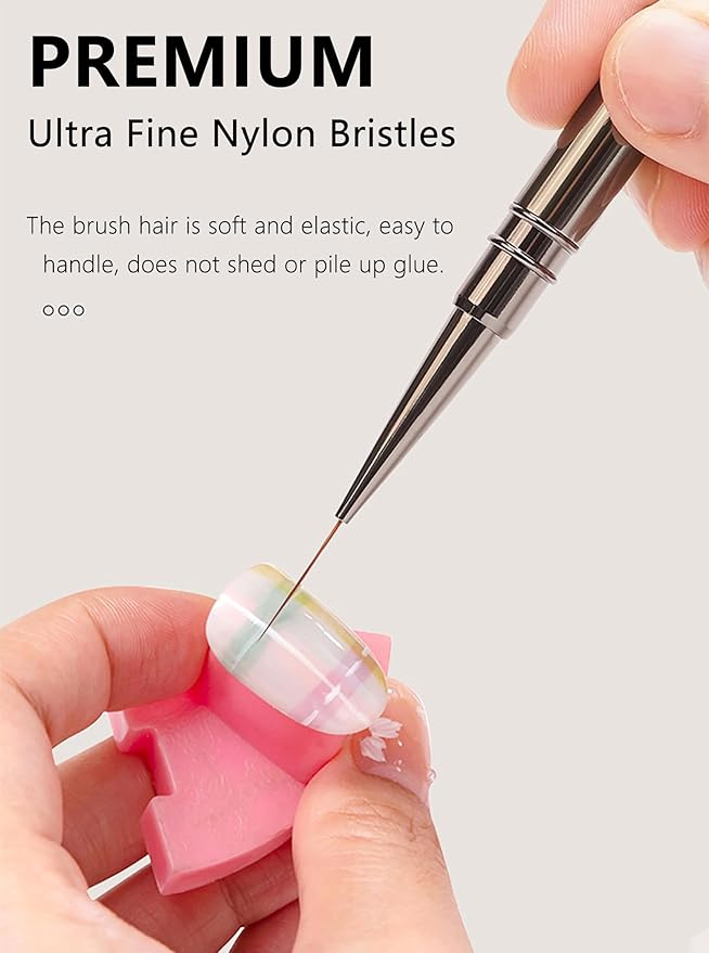 5Pcs Nail Art Liner Brushes Set, Metallic Nail Art Brush for Long Lines, Thin Details, Fine Drawing, UV Gel Polish Painting Nails Design Pen for Manicure Brushes 6/9/12/15/18mm