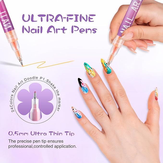 12 Colors Nail Art Pens Set, Nail Markers, 2026 New Quick Dry Nail Art Markers for Gel Nails, Drawing Painting Liner Brush for DIY Nail Art Beauty Adorn Manicure Tool