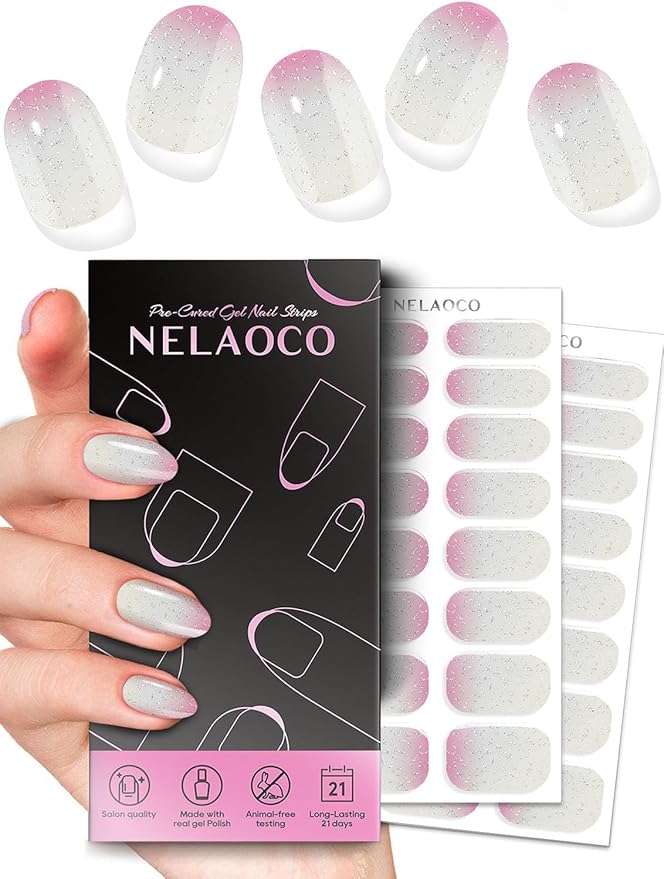 Nail Polish Strips – 32PCS UV Free Salon Quality Wraps, Long Lasting Gel Nail Stickers for Women (Pink Popsicle)