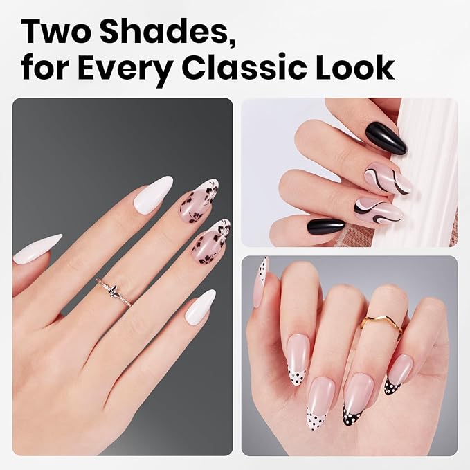 Beetles 2 Colors 8ML White Black Gel Nail Polish Kit with U V Light, 6 Pcs Gel Polish Set Classic DIY Manicure Kit with Base & Top Coat Nail File for Beginners Soak Off Gifts for Women Girls Teens