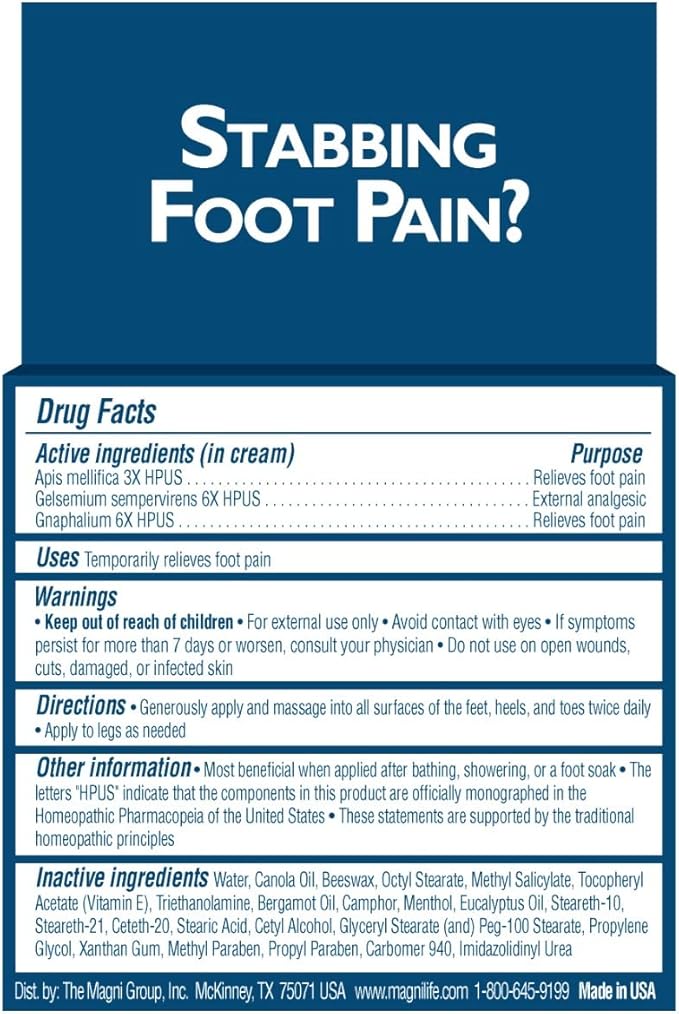 MagniLife Pain Relieving Foot Cream, 4 oz, Soothing Relief for Soreness, Pain, Burning, Tingling, Itching or Sensitivity in Feet & Legs, Moisturizing & Hydrating Foot Cream, No Petroleum