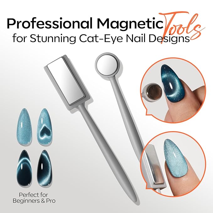 modelones Cat Eye Magnet Set for Nails, Heart Cateye Powerful 3 IN One Magnetic Pen Nail Design Square Double Head Round Magnets Tool Glassy Moon French Flower Cats Eye Effect Manicure DIY Gift
