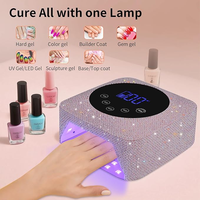 Cordless UV LED Nail Lamp,72W Rechargeable UV Light for Gel Nails with 5 Timer Setting Quick Dry Curing Lamp with Display Auto Sensor for Salon & Home(Pearl Pink Diamond)