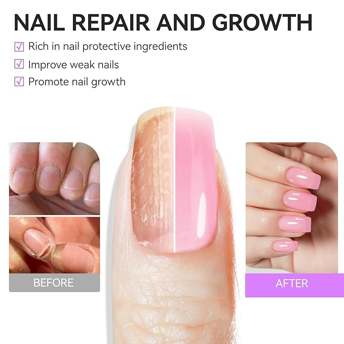 Nail Repair Protein for Thin Nails: Gelike EC 6 in 1 Natural Nail Strengthener Hardener Extra Strong and Growth - Long Lasting Polish and Fast Dry for Damaged Weak Splitting Treatment（(Pink 15ml)