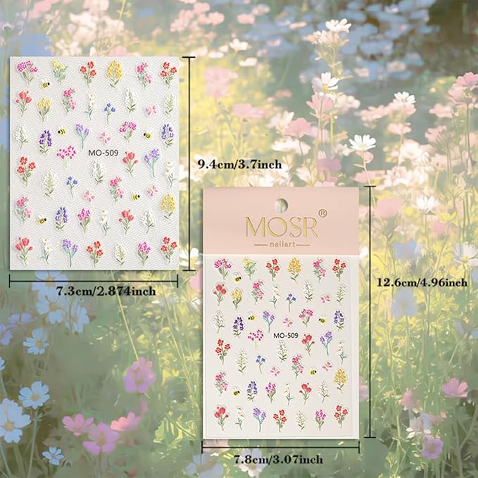 Flower Nail Stickers Elegant Art Floral Nail Decals Charms 3D Self-Adhesive Bouquet DIY Date Spring Summer Nail Supplies Manicure for Nail Decorations 3 Sheet