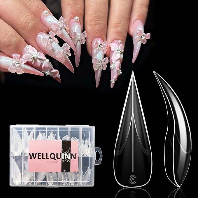 Deep Curved Stiletto Nail Dual Forms for Poly Gel Extension, 3D Eagle Claw Nail Mold, Long Cat Claw XXL Hawk Curve Sculptural Reusable Full Cover Nail Form 140 Pcs 14 Sizes Q45