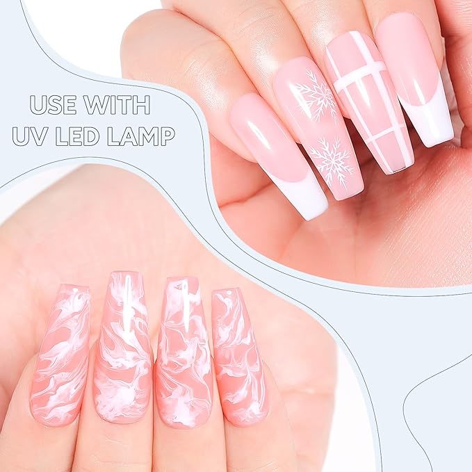 AIMEILI Gel Polish Nail Art Liner, Hema Free, Cruelty Free, Vegan, White Nail Paint Design Build in Thin Brush for Swirl French Tips Manicure DIY