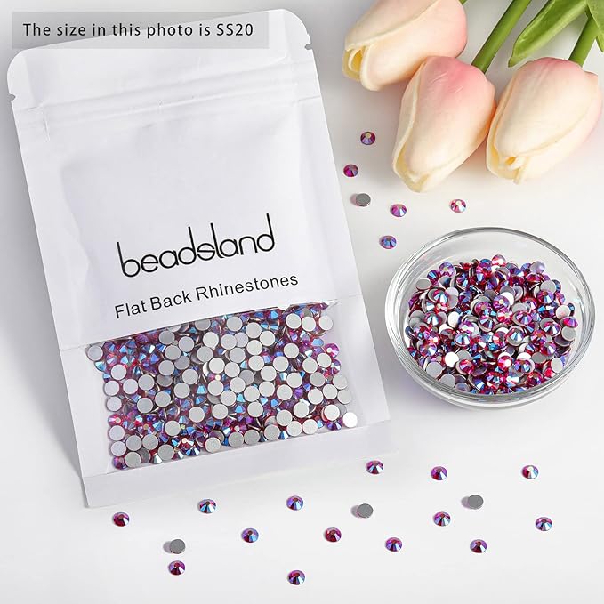 Beadsland 1440 Pieces Flat Back Crystal Rhinestones Round Gems,Light Siam AB,SS20,4.6-4.8mm