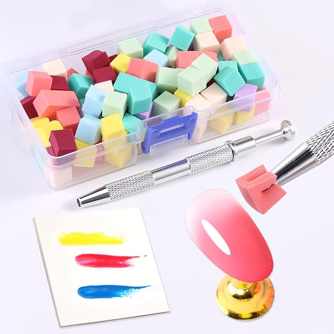100Pcs Nail Sponges for Ombre Nail Art, Mini Soft Nail Art Sponges with Grabbing Pen and Waterproof Nail Polish Palette Paper, Nail Ombre Brush Gradient Manicure DIY Tools Nail Supplies